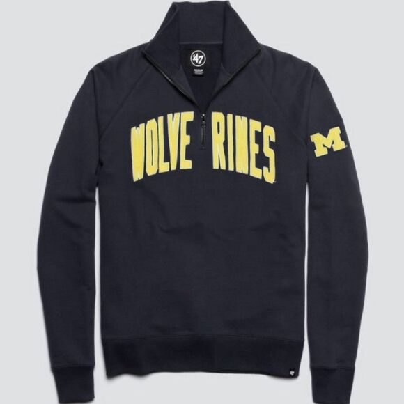 47 Brand Michigan Wolverines Navy Blue 1/2 Zip Pullover Sweatshirt. Medium. - Picture 1 of 13